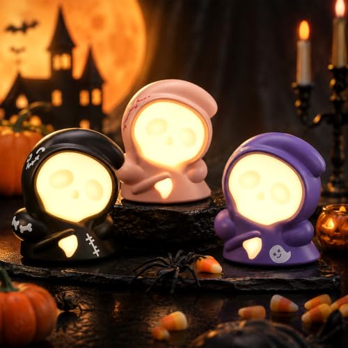 WANIDEA 3-Pack Grim Reaper Night Light Halloween Decor Pull Back Friction Powered