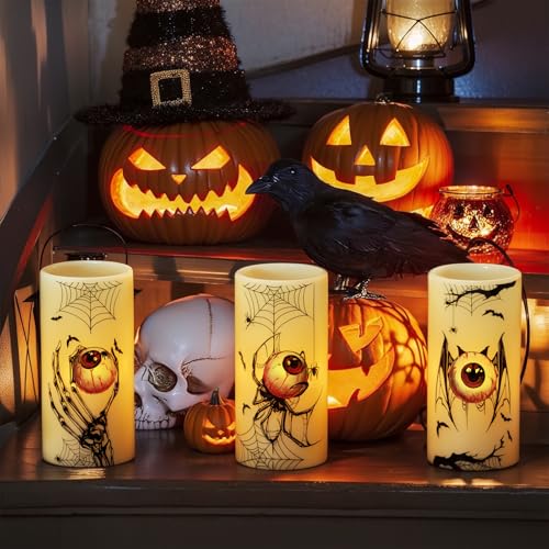 Eldnacele Cobweb Halloween Flameless Candles with 6H Timer - Spooky Decal Edition
