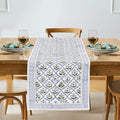 Light Steel Blue Hand Block Print Cotton Table Runner 16x70 Inches - Traditional Craftsmanship
