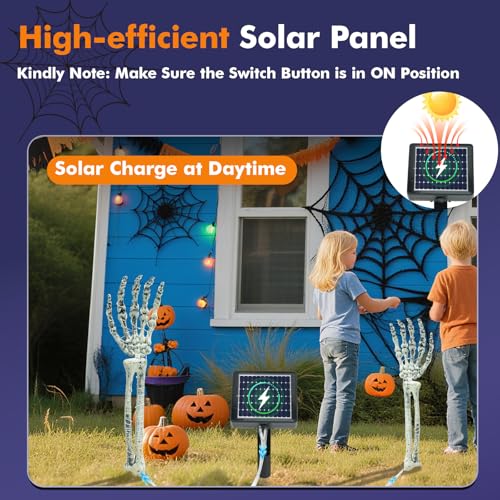 Outdoor Halloween Decorations Solar Lighted Skeleton Arm Stakes - White, 5 Pack