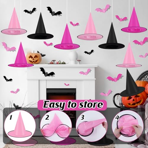 Halloween Witch Hats Set - Black and Pink Hanging Porch Yard Decor