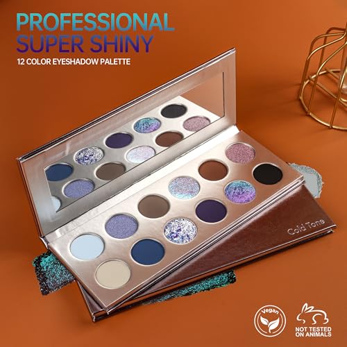 Vegan 12-Color Eyeshadow Palette with Multichrome & Matte Shades - Long Lasting & Highly Pigmented