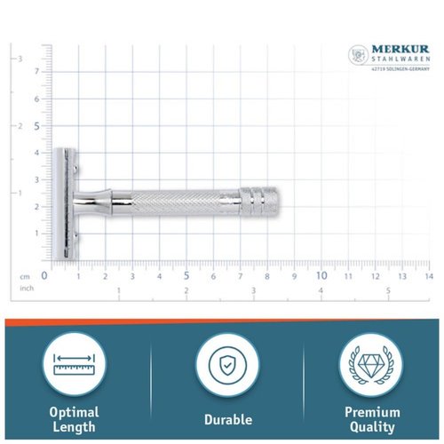 MERKUR 33C Double Edge Safety Razor, Three-Piece Design, Closed Comb, Short Handle, Bright Chrome Finish, Made in Germany