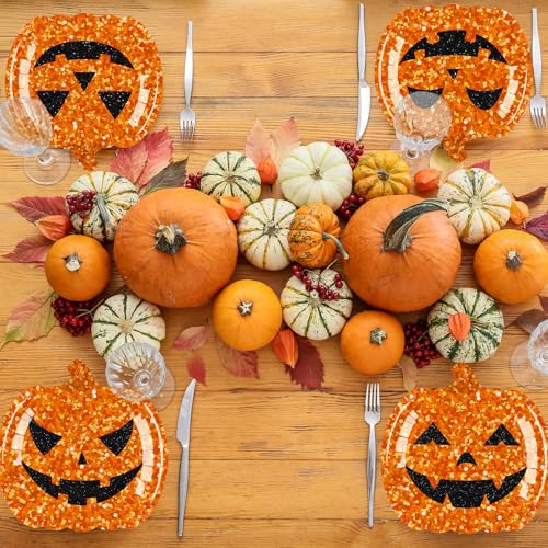 Halloween Pumpkin Plates 48-Pack 9 Inch Glitter Disposable Paper Dinnerware