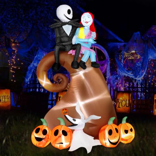 Inflatable Halloween Yard Decoration Skeleton Couple with Pumpkin & LED Lights - 6 Ft Outdoor Blow Up Display