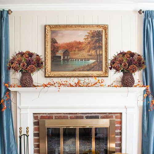 3 Bundles Fall Fake Flowers with Vase - Autumn Centerpieces for Tables