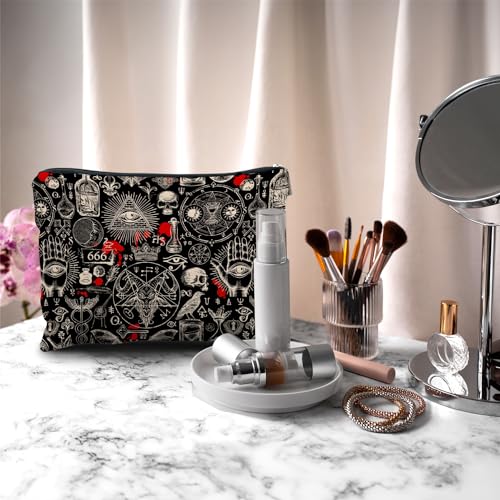 Gothic Black Makeup Bag - Small Cosmetic Organizer for Women, Halloween Gift