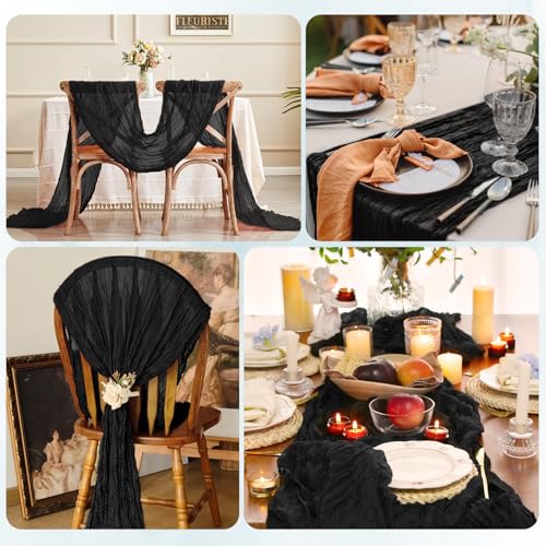 12 Pack Black Cheesecloth Table Runners 17x108 Inch Boho Rustic Decor