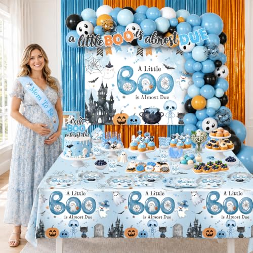 Blue Halloween Baby Shower Decorations 296Pcs All-In-One Party Set for 24 Guests