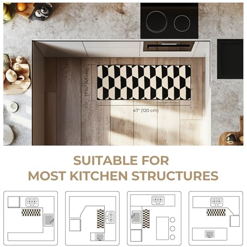Kitchen Floor Mat Non Slip Washable Rug 47x20 Inches Diamond Pattern Stain Resistant