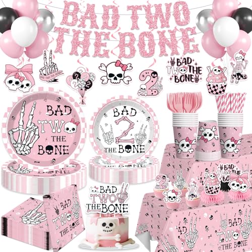 Girl Birthday Party Decorations Set with Skull Banner and Tableware - Serves 20