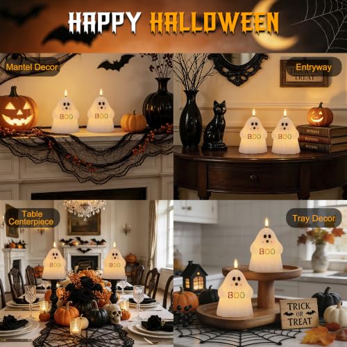 Halloween Ghost Flameless Candles with BOO - Colorful Variation, Remote Timer, Battery Operated