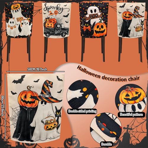 Halloween Chair Back Covers 4-Pack Spooky Ghost Pumpkin Bat Seat Protectors
