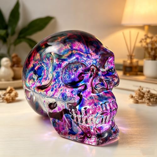 Light Purple Crystal Skull Head Statue - Glass Figurine Home Decor