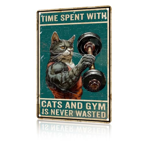 Cat Gym Metal Tin Sign - Time Spent With Cats And Gym Is Never Wasted - 8x12 Inches - Gym 1 Variation