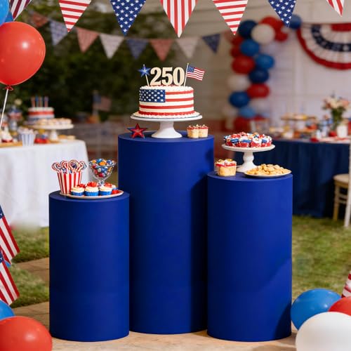 Set of 3 Royal Blue Cylinder Covers - Elastic Fabric Pedestal Stand Protectors (Variation of THIS listing)
