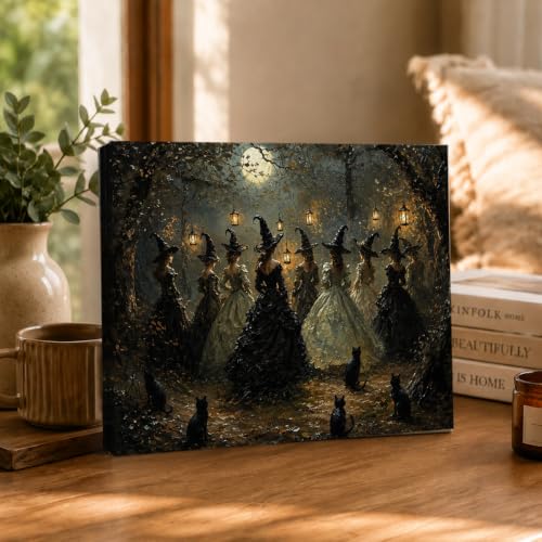 Halloween Witch Black Cat Wall Art Canvas F03 - Autumn Fall Home Decor