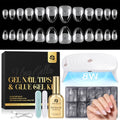 Extra Short Almond Nail Tips Kit with Gel Glue, UV Lamp & Tools - 120Pcs