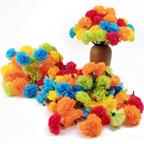 Artificial Marigold Flower Heads Set - 50 Pieces, 5 Colors, 5.9" Length, 2.36" Width - DIY Garland & Festival Decor