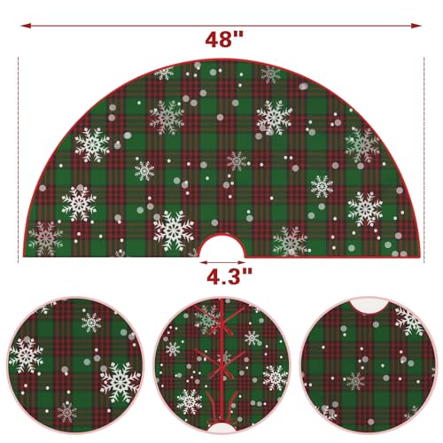 Christmas Tree Skirt 48 Inch Red Green Buffalo Plaid Snowflake Xmas Decor Xmas 04
