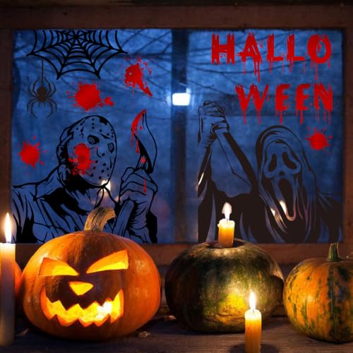 SUMELAY Red Halloween Window Cling Stickers - 9 Sheets Spooky Party Decorations