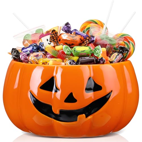 Halloween Pumpkin Candy Bowl Trick or Treat Basket - Large Ceramic Pumpkin Design - Variation: Pumpkin