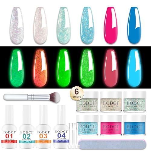 Glow in Dark Dip Powder Nail Set - 6 Colors, Long-Lasting, No Lamp Needed