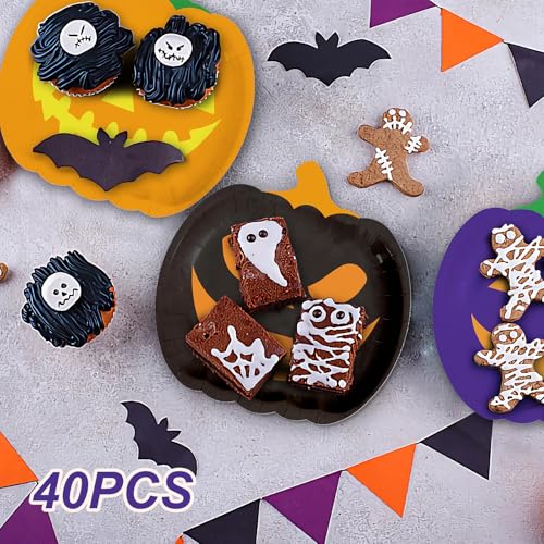 Halloween Pumpkin Paper Plates 7 Inch Disposable Party Dinnerware - 40 Pack
