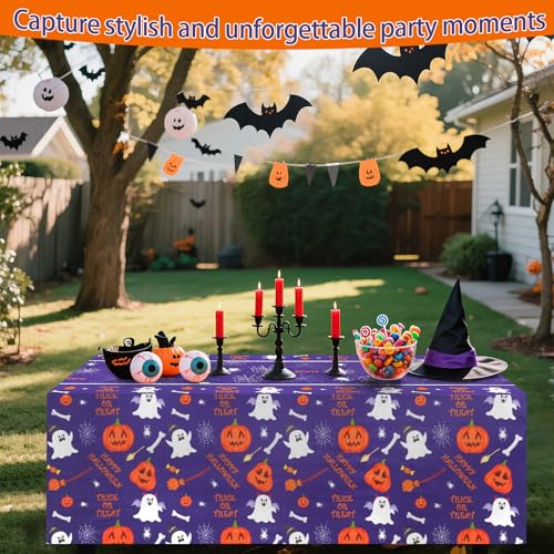 Purple Halloween Ghost Tablecloth - 6FT Spider Web Pumpkin Design for Party Decorations
