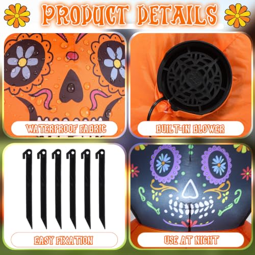6ft Pumpkin Skull Stack Inflatable Halloween Yard Decor - Day of the Dead Style