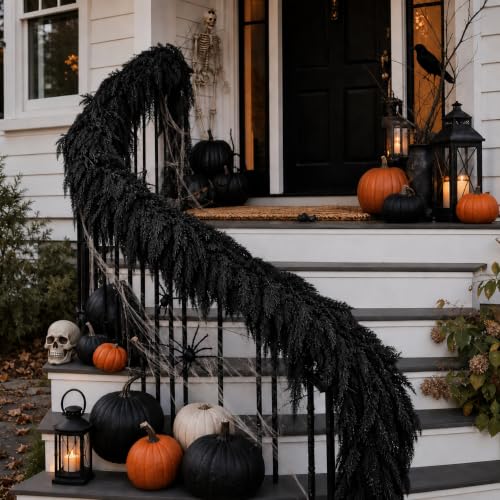 Black Halloween Mantle Garland Decor Gothic Spooky 6Ft Fireplace Indoor Home Fall