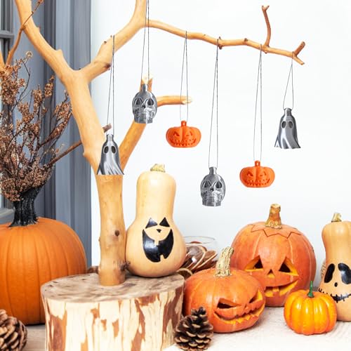 6-Pack Halloween Ghost Ornaments Set - Plastic Mini Decorations with Pumpkins Skulls for Haunted House & Holiday Decor