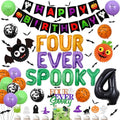 Halloween 4th Birthday Party Decorations Foil Balloons Banner & Ball Set - Black, Orange, Green, Ghost & Bat Theme with Variation Black Orange Green