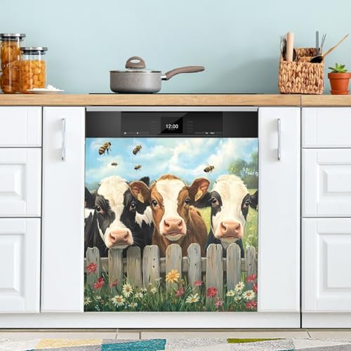 Farm Cows Bees Flowers Dishwasher Magnet Cover Front Door - 23x26 in