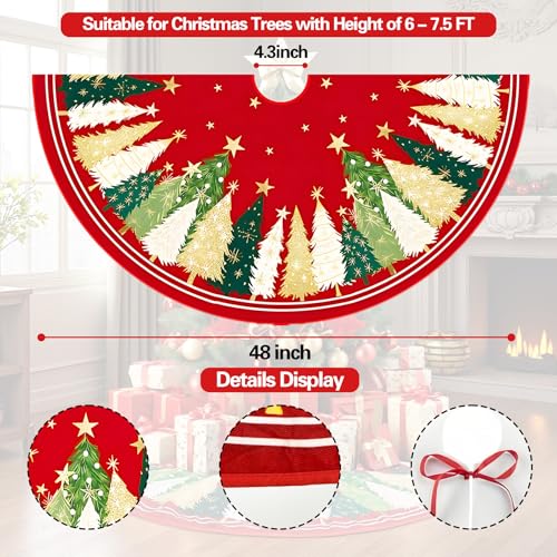 48-Inch Red Christmas Tree Skirt with Peppermint Design - Holiday Decor