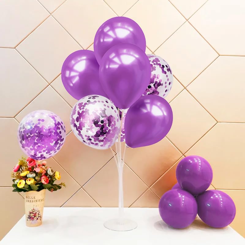 Purple and Gold Balloon Centerpieces Set for Celebrations - 8 Pieces