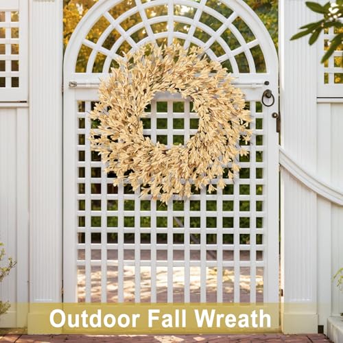 26 Inch Realistic Fall Wreath for Front Door - Wheat Variation