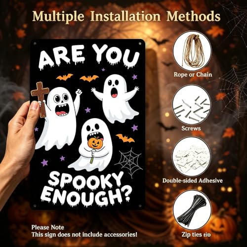 Are You Spooky Enough? Halloween Ghost Metal Sign - 8x12 Inch Wall Decor