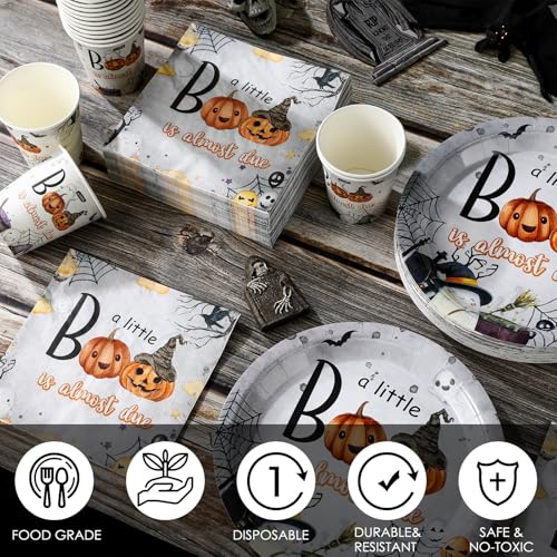 Halloween Baby Shower Party Decor 200-Piece Boo Little Boo Disposable Tableware Set - Dark