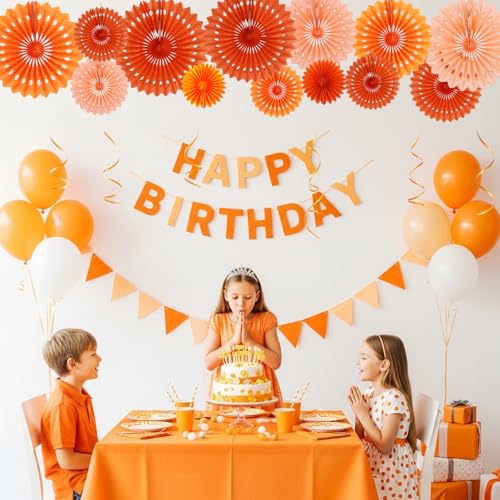 Orange Honeycomb Paper Fan Set - Hanging Party Decorations, 11 Pieces with Variations