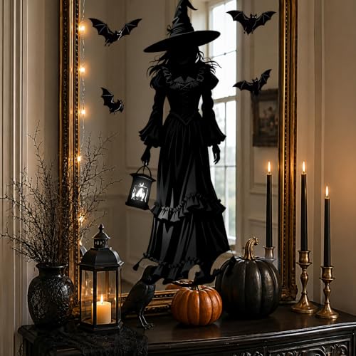 Large Black Witch Window Cling Stickers - Halloween Decoration, 6 Sheets - Variation: Large Black Witches