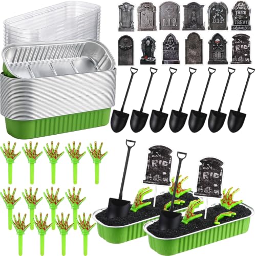 Halloween Zombie Hands Cake Topper Set with Tombstones & Lids - Spooky Party Decor