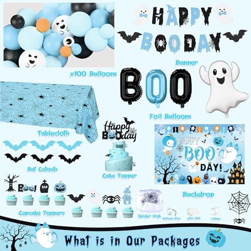 Blue Halloween Boy Party Decorations Balloon Garland Backdrop Banner Set