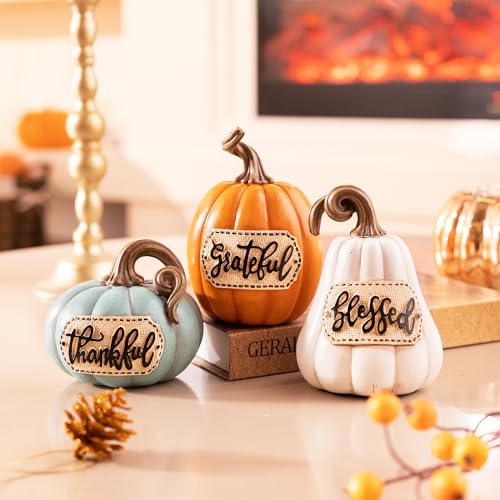 Medium Fall Pumpkin Decor Set of 3 Resin Pumpkins Indoor Outdoor Thanksgiving