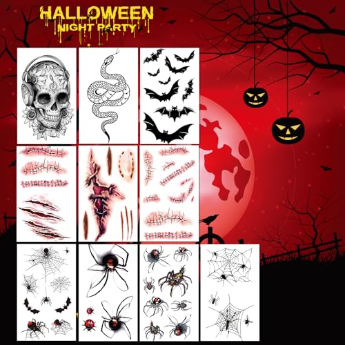 Halloween Temporary Tattoos Joker Style2 - 22 Sheets Face & Costume Body Art
