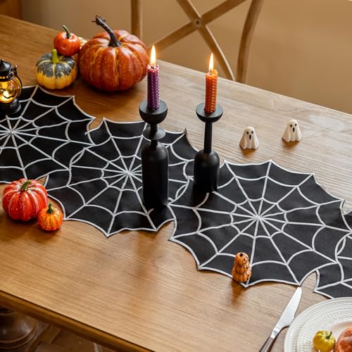 Halloween Spider Web Table Runner 14x36 Inch Embroidered Gothic Decor - Variation of THIS listing