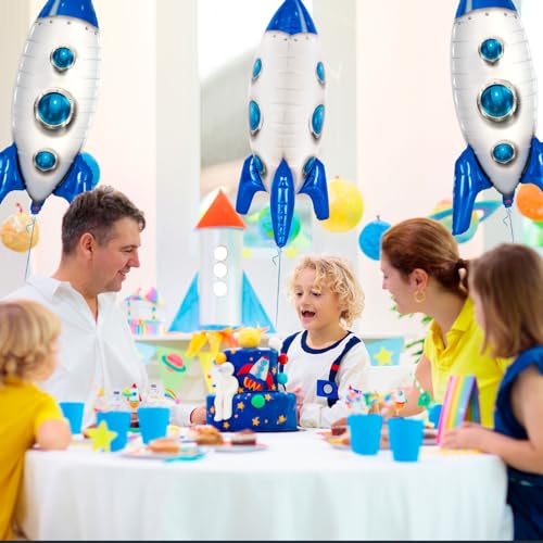 YOTHORN 2 Pcs Large Blue Rocket Balloons - Space Theme Foil Balloons for Kids Party