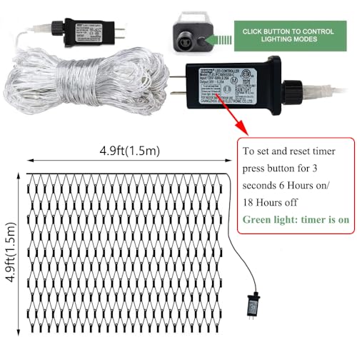 Outdoor Mesh Christmas Net Lights 100LED Connectable String Light with 8 Modes - 5ft x 5ft, Colorflu