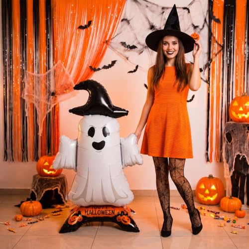 Halloween Ghost Foil Balloon - 43.3 Inches Self-Standing Ghost with Base & Scythe