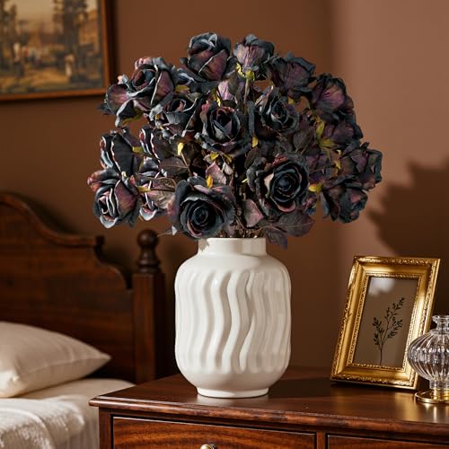 Dark Blue Artificial Roses 20PCS Long Stem Silk Flowers for Vase Indoor Outdoor Decor